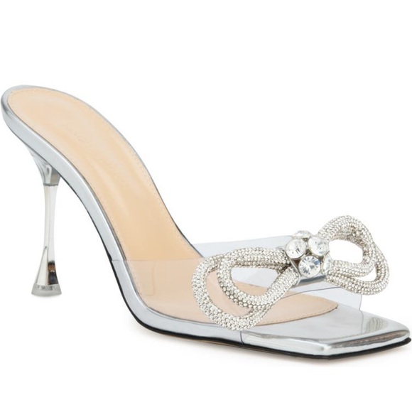 MACH & MACH Double Bow Iridescent PVC Mules Crystal embellished Pumps 7.5 - Picture 5 of 13